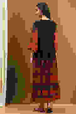 Chocolate Brown Georgette Printed Tiered Dress image number 3