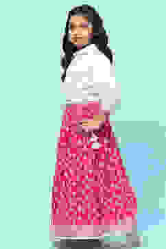 White Shirt Style Top teamed with Pink printed Lehenga Set image number 3