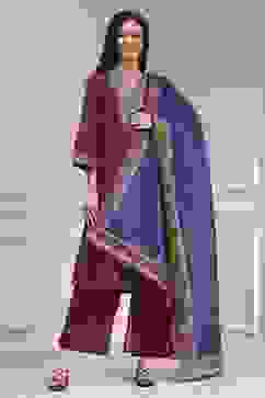 Rust and Blue Cotton Printed A-Line Suit Set image number 6