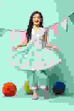 Mint Green Cotton Tiered Kurta Salwar 2 Piece Set image number 0