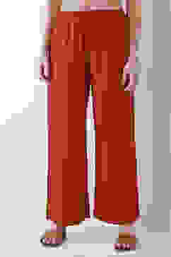 Red Solid Straight Palazzos image number 4