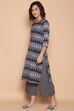 Indigo Blue Cotton Straight Kurta Palazzo Suit Set image number 4