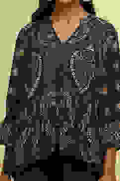 Navy Blue Bandhani Printed Flared Tiered Kurti image number 1