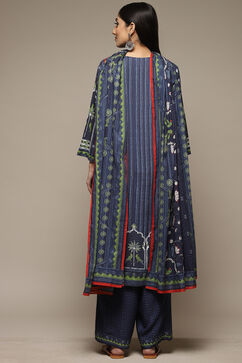 Indigo & Green Rayon Straight Kurta Palazzo Suit Set image number 4