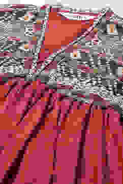 Maroon Cotton Printed Gathered Flared Suit Set image number 1