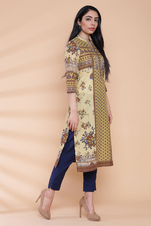 Green Cotton Straight Printed Kurta image number 3