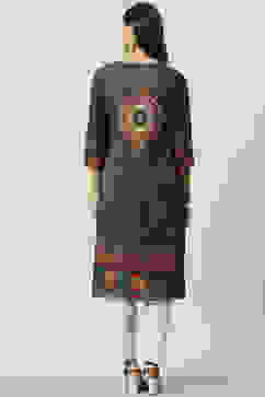 Black LIVA Straight Printed Kurta image number 4
