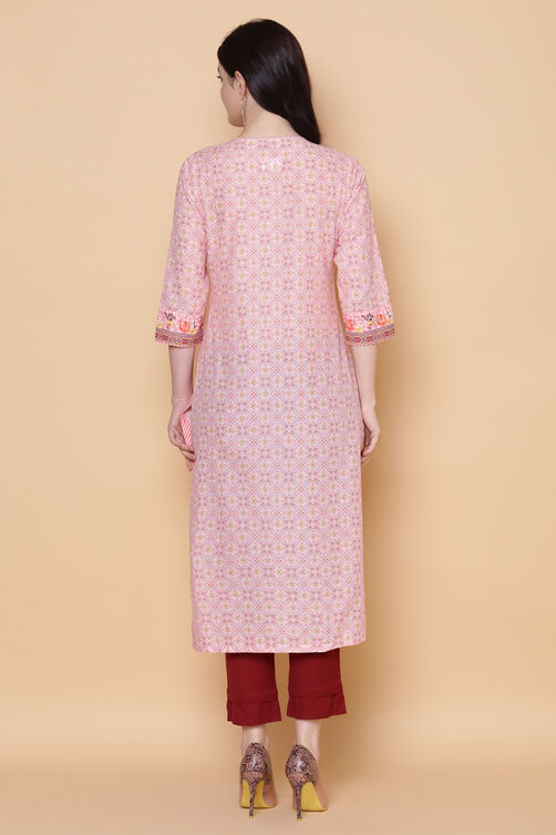 Blue Cotton Straight Printed Kurta image number 5