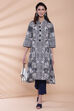 Black Cotton A-line Printed Kurta image number 4