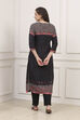 Teal Rayon Straight Printed Kurta image number 3
