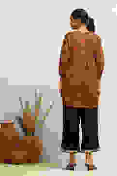 Mustard Yellow Cotton Paisley Printed A-line Kurti image number 3