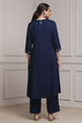 Blue Viscose Rayon Dyed Straight Suit Set image number 4