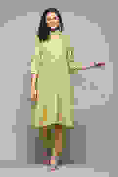 Lime Green LIVA Straight Kurta Pant Suit Set image number 7