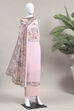 Pink Cotton Printed Embroidered Unstitched Suit Set image number 4