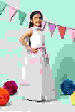 Off White Cotton Short Top Lehenga Set image number 6