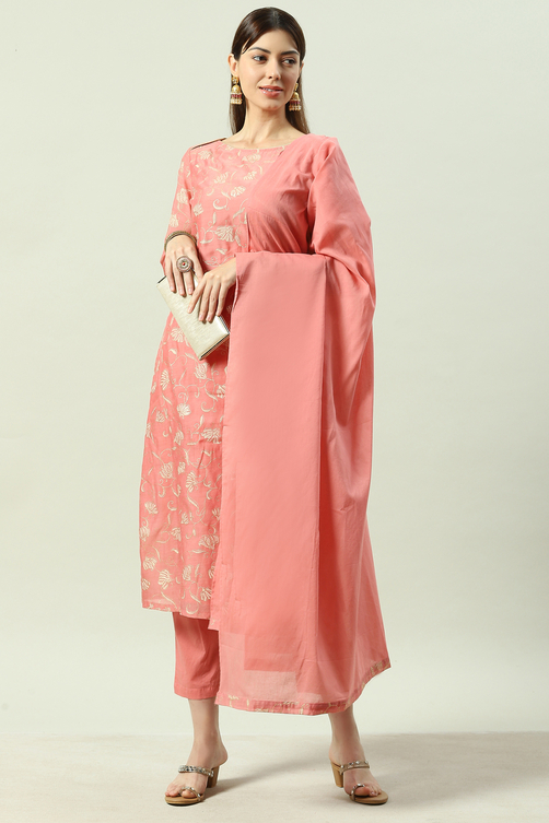 Sage Green Printed Straight Kurta Regular Pants Suit Set image number 7