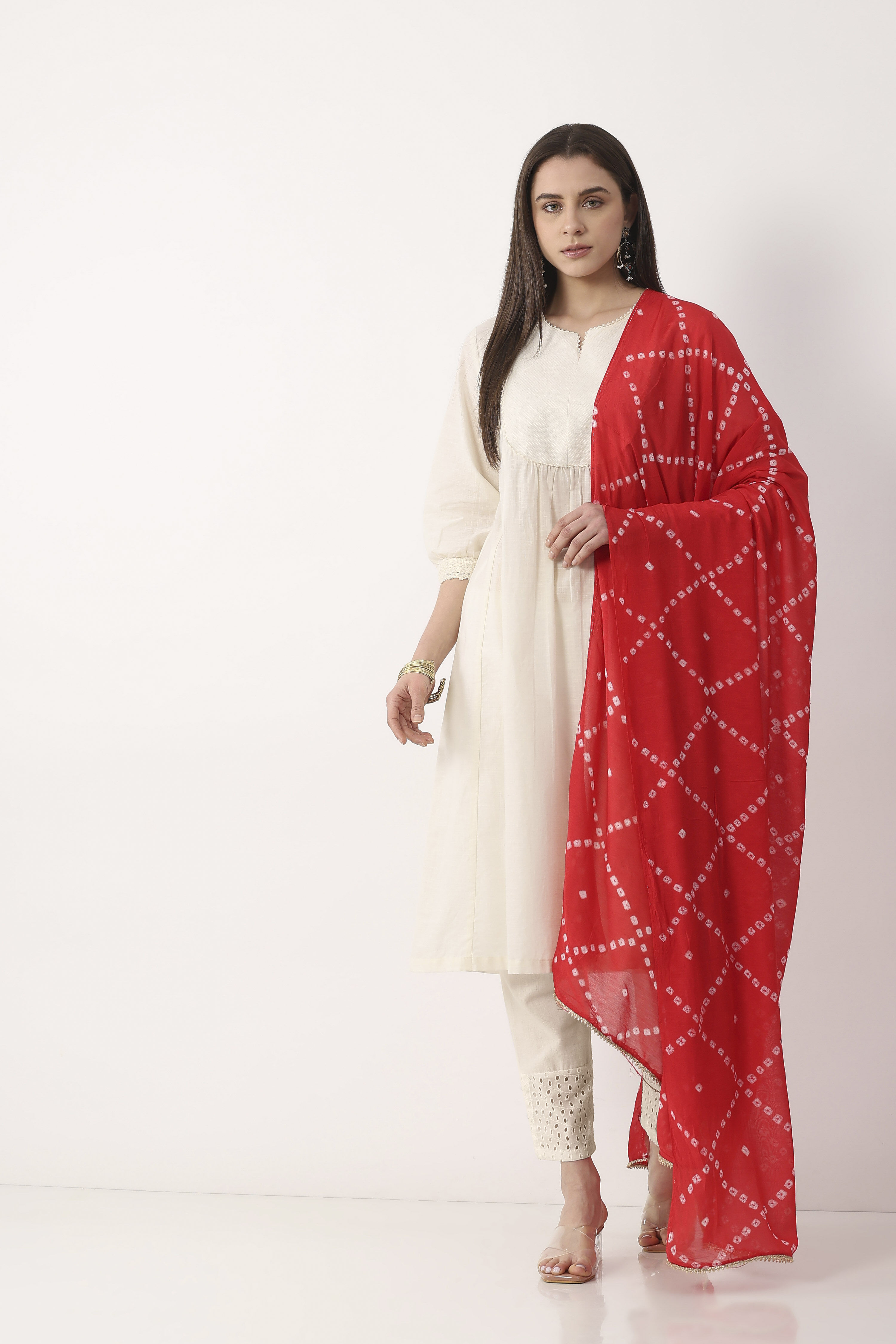 Red Mul Chanderi Dupatta image number 0