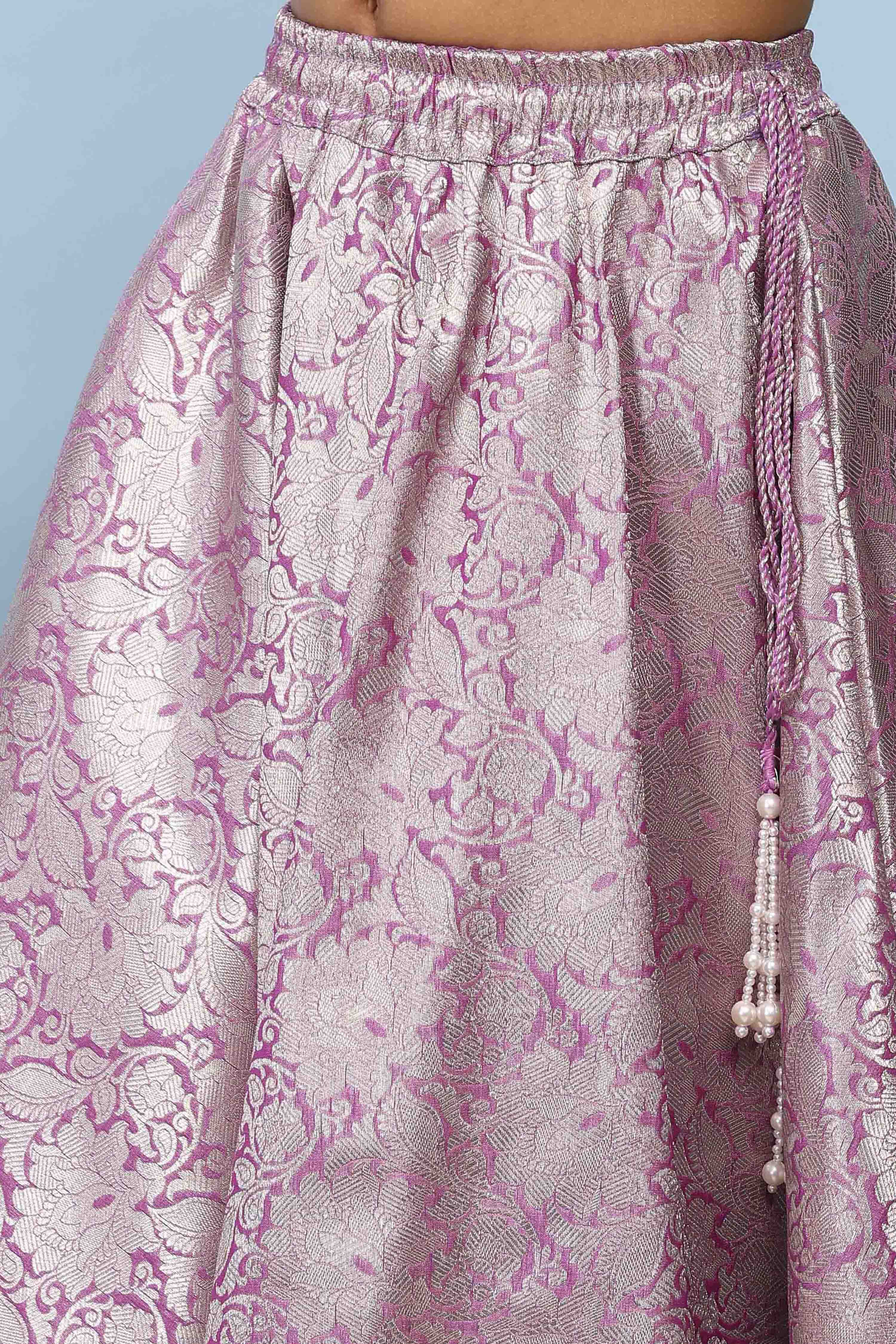 Lilac Polyester Flared Lehenga Set image number 2