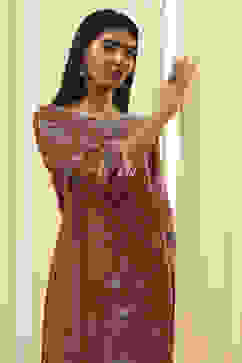 Rust Cotton Printed Straight Kurta image number 1