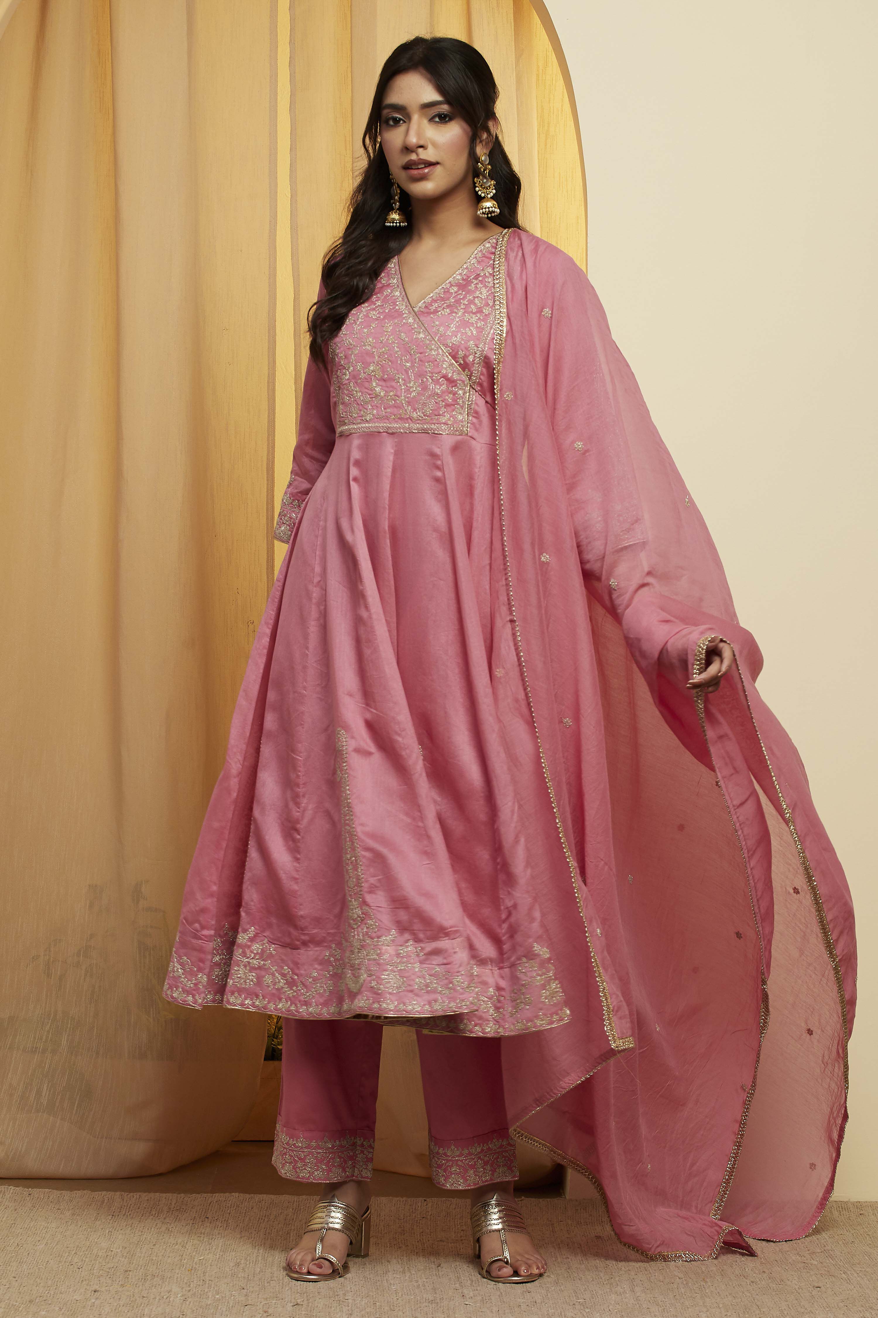 Pink Cotton Silk Anarkali Suit Set image number 6