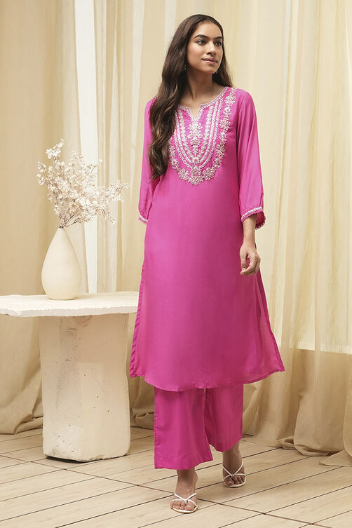 Pink Modal Blend Layered Suit Set image number 6