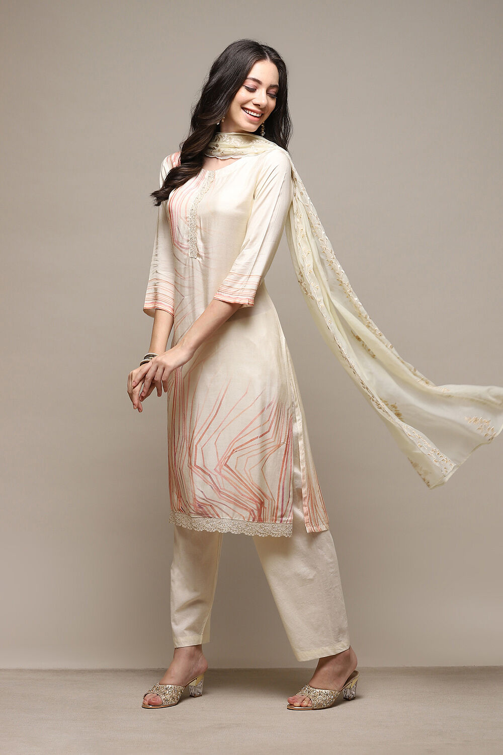 Lemon Muslin Machine Embroidered Unstitched Suit Set image number 1