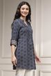 Blue Printed Relaxed Fit Short Kurta image number 4