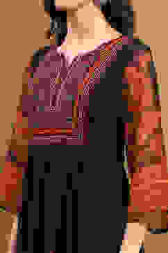 Chocolate Brown Georgette Printed Tiered Dress image number 1