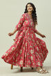 Navy Cotton Tiered Printed Dress image number 5