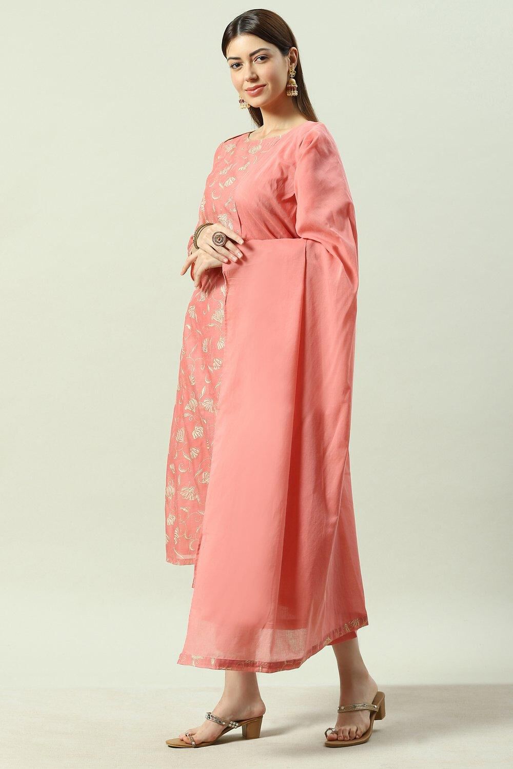 Blush Pink Cotton Blend Straight Kurta Pant Suit Set image number 5