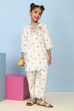 White Cotton Satin Printed Straight Suit Set image number 6