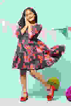 Blue Cotton All Over Print Dress image number 0