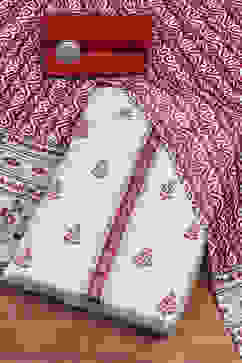 Red Silk Blend Digital Print Unstitched Suit Set image number 0