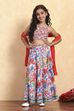 White Viscose Rayon Flared Printed Lehenga Set