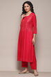 Fuchsia Rayon flax Narrow Kurta Pant Suit Set image number 4