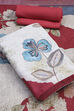 Red Linen Blend Machine Embroidered Unstitched Suit Set image number 3