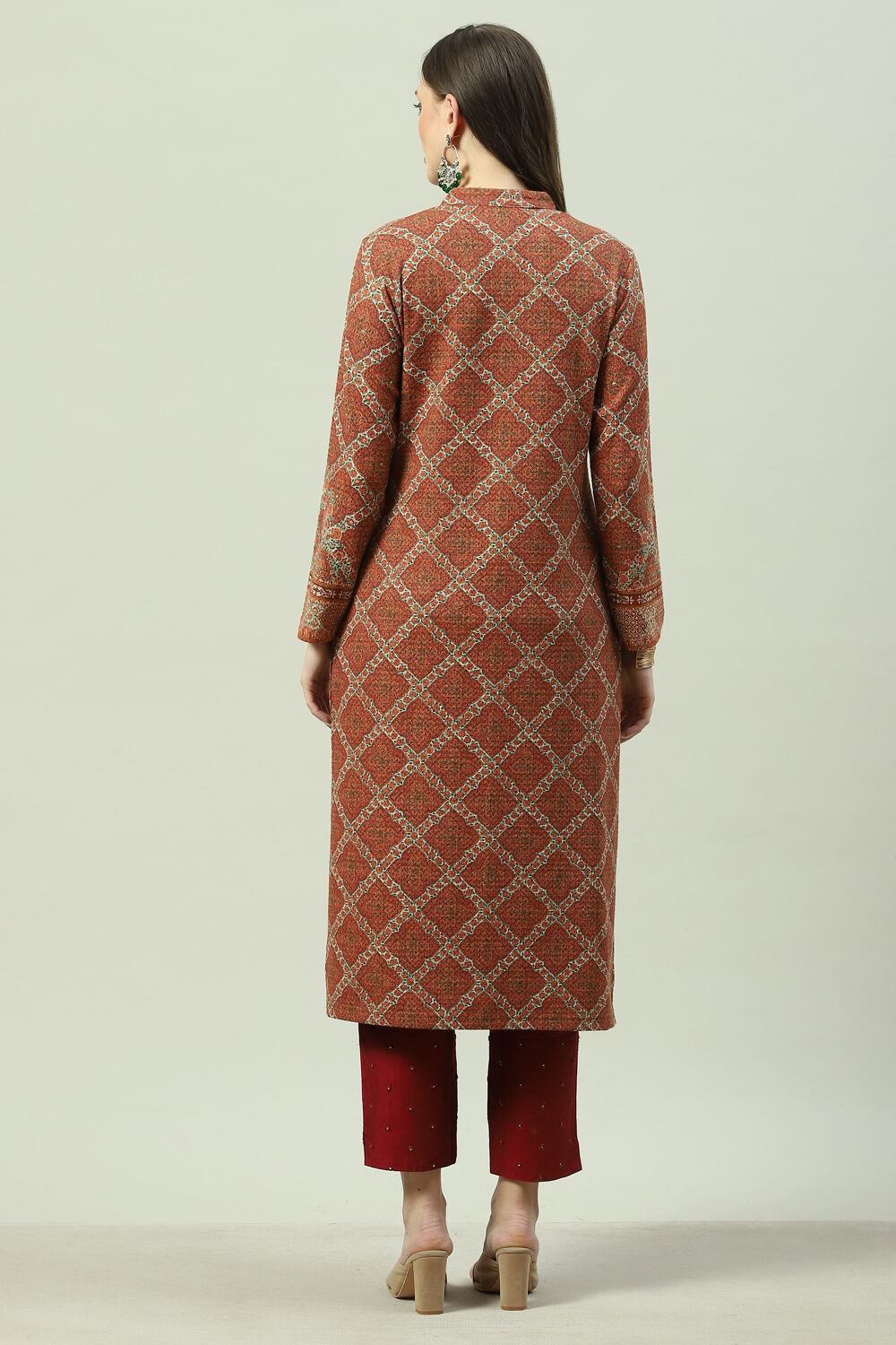 Orange Acrylic Straight Printed Kurta image number 4