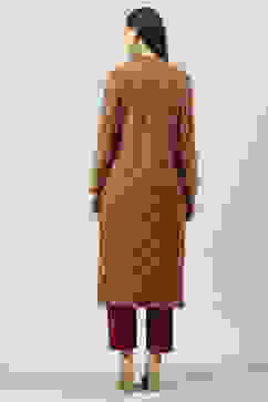 Orange Acrylic Straight Printed Kurta image number 4