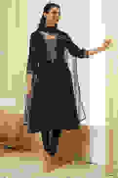 Black Poly Modal Kalidar Suit Set image number 0