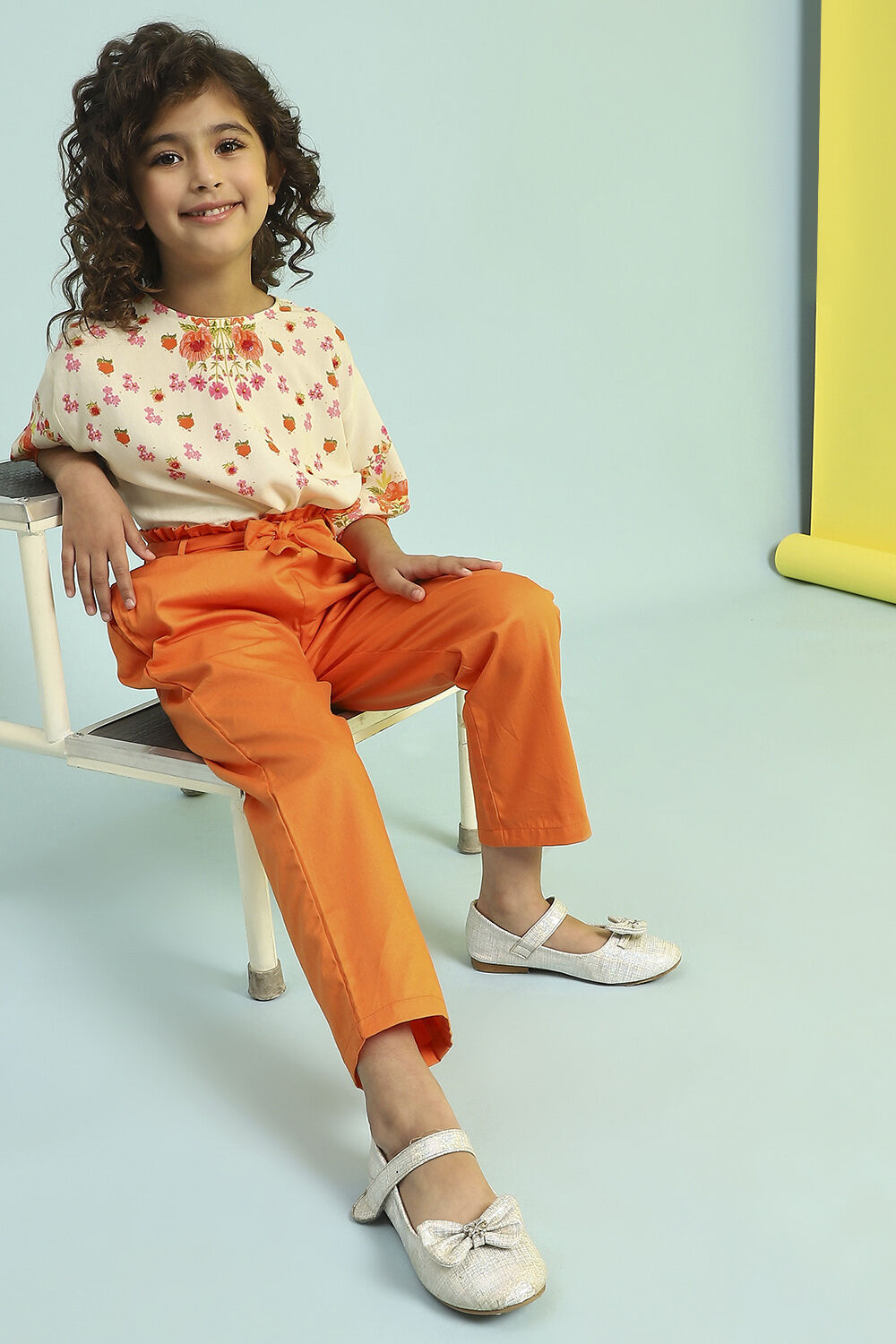 Orange Cotton Solid Regular Pants image number 0