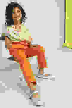 Orange Cotton Solid Regular Pants image number 0