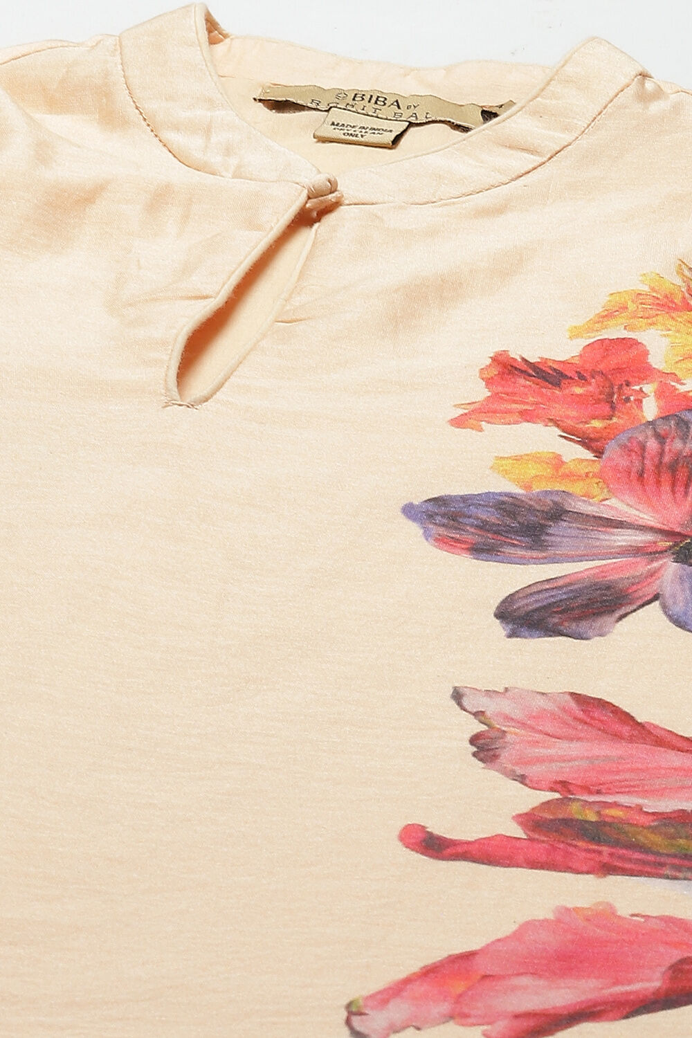 Peach Cotton Silk Straight Printed Suit Set image number 1