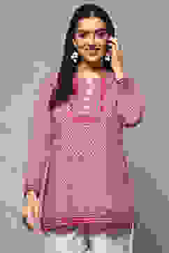 Pink Polyester Straight Kurti image number 5