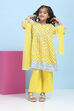 Yellow Cotton Printed A-Line Suit Set image number 6