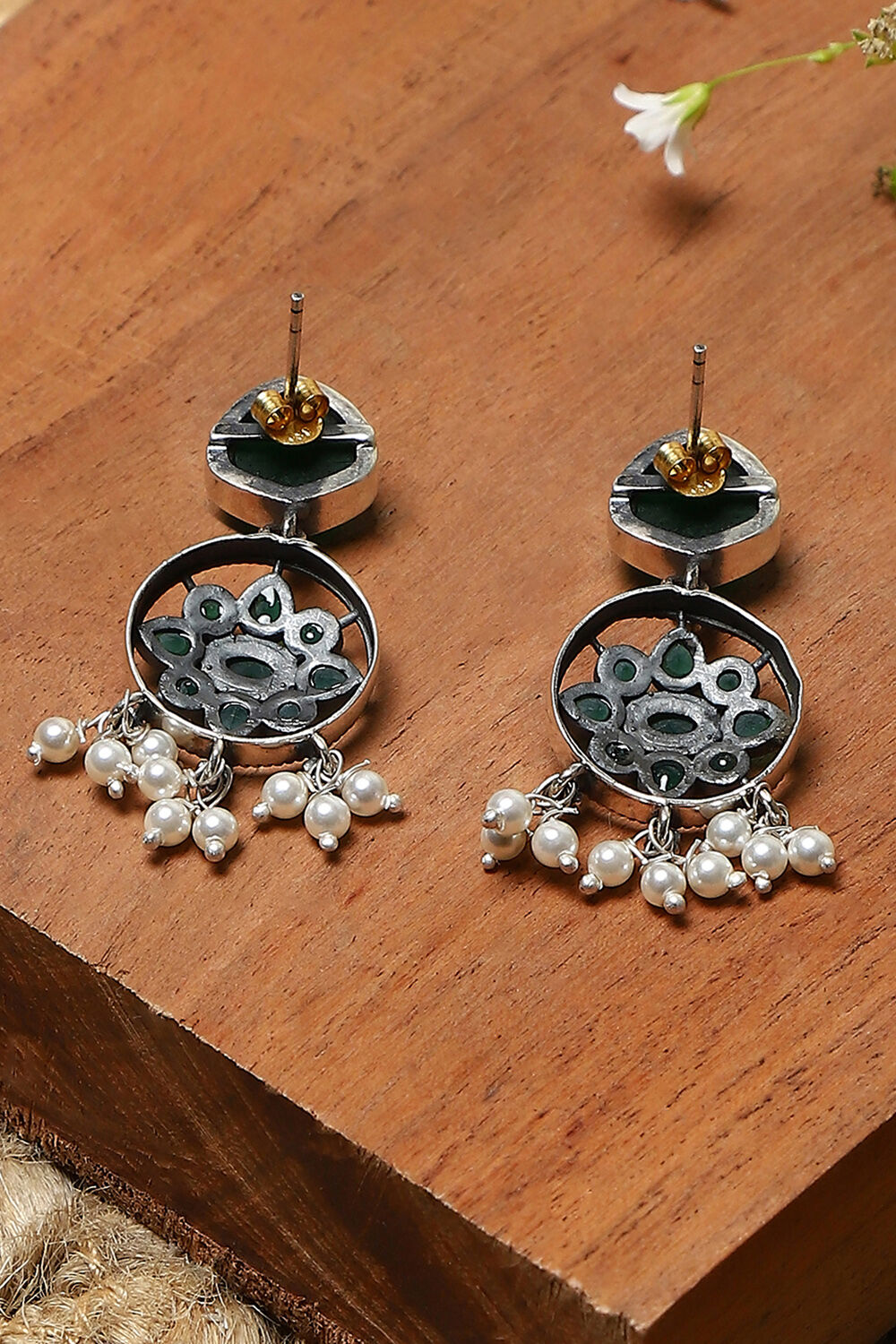 Green 925 Sterling Silver Earrings image number 2