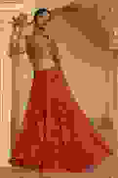 Red Chanderi Digital Printed Lehenga Set image number 0