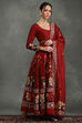 Rohit Bal Maroon Silk Chanderi Floral Anarkali Suit Set image number 4