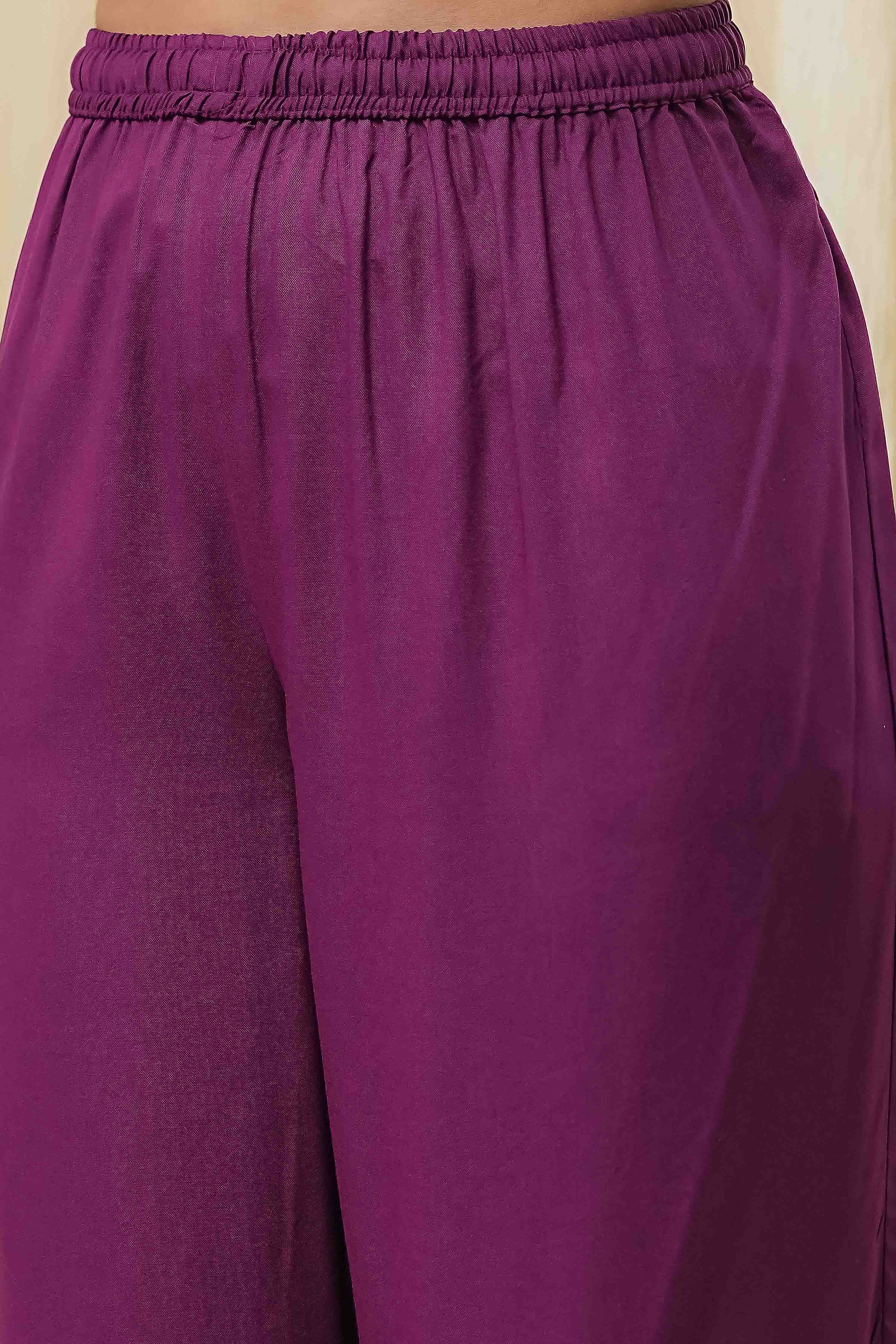 Berry Purple Cotton Straight Suit Set image number 2