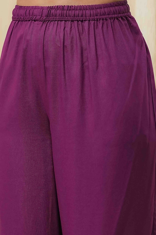 Berry Purple Cotton Straight Suit Set image number 2