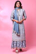 Off White And Blue Cotton Straight Kurta Sharara Suit Set image number 5
